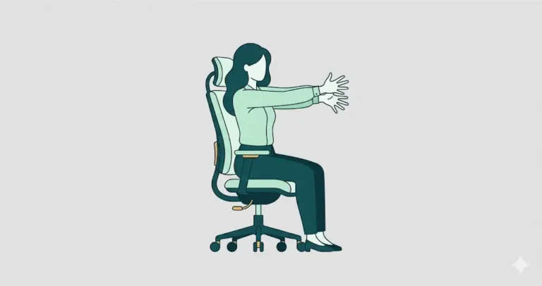 office worker performing a wrist stretch at their desk to prevent carpal tunnel syndrome.