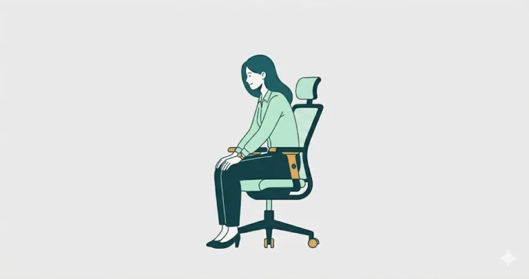 Office worker performing a seated cat-cow stretch to relieve lower back pain and improve spinal mobility.